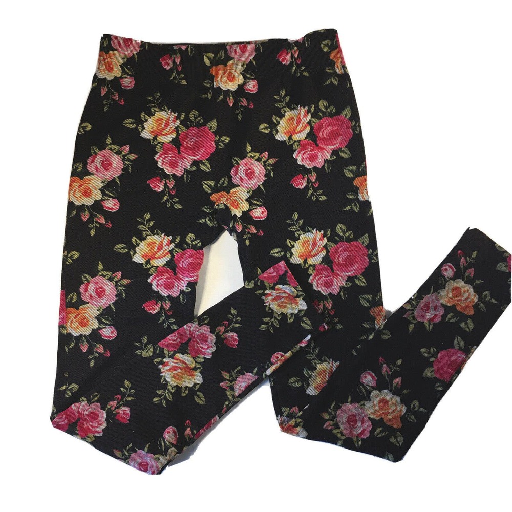 Women’s black stretch Knit floral leggings M